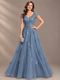 Lace Appliques A-line Mother of The Bride Dresses with Short Sleeves