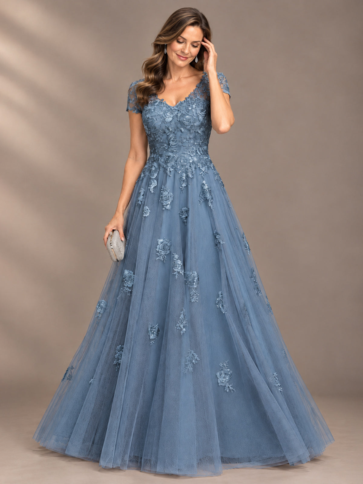 Lace Appliques A-line Mother of The Bride Dresses with Short Sleeves