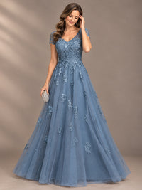 Lace Appliques A-line Mother of The Bride Dresses with Short Sleeves