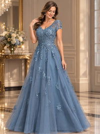 Lace Appliques A-line Mother of The Bride Dresses with Short Sleeves