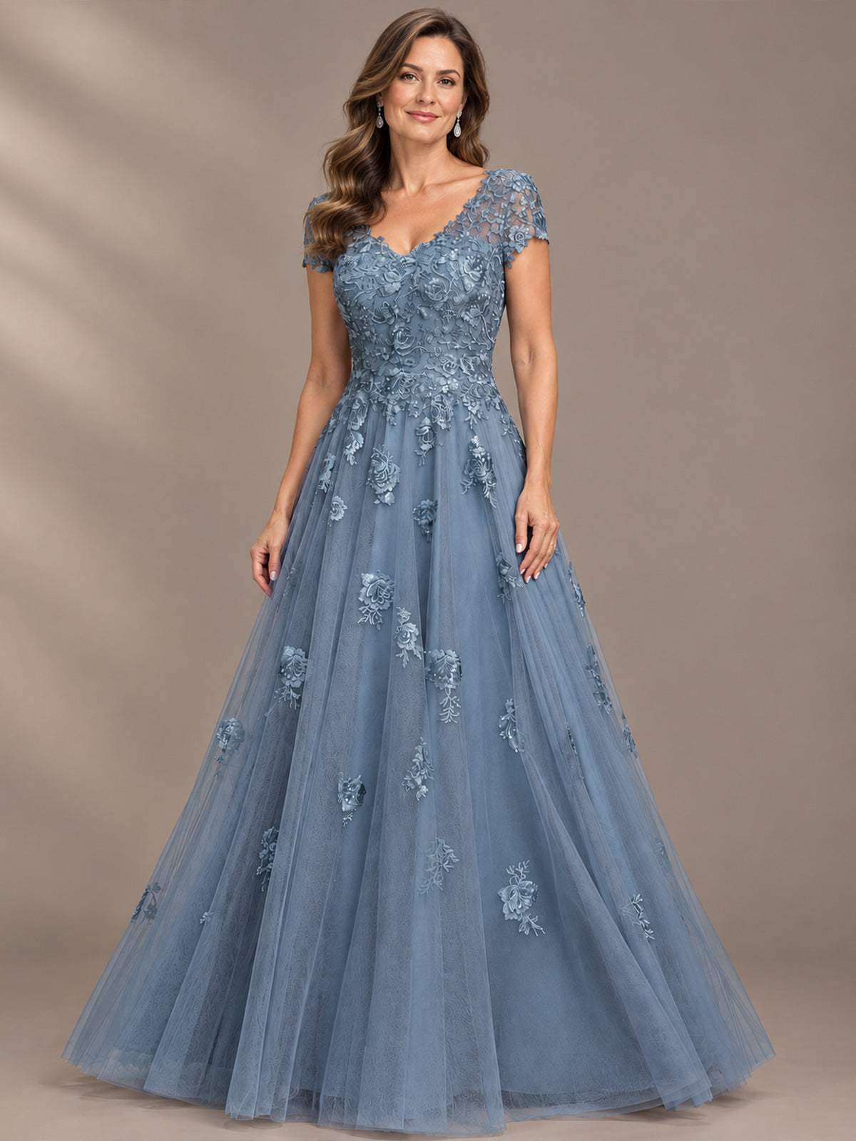 Lace Appliques A-line Mother of The Bride Dresses with Short Sleeves