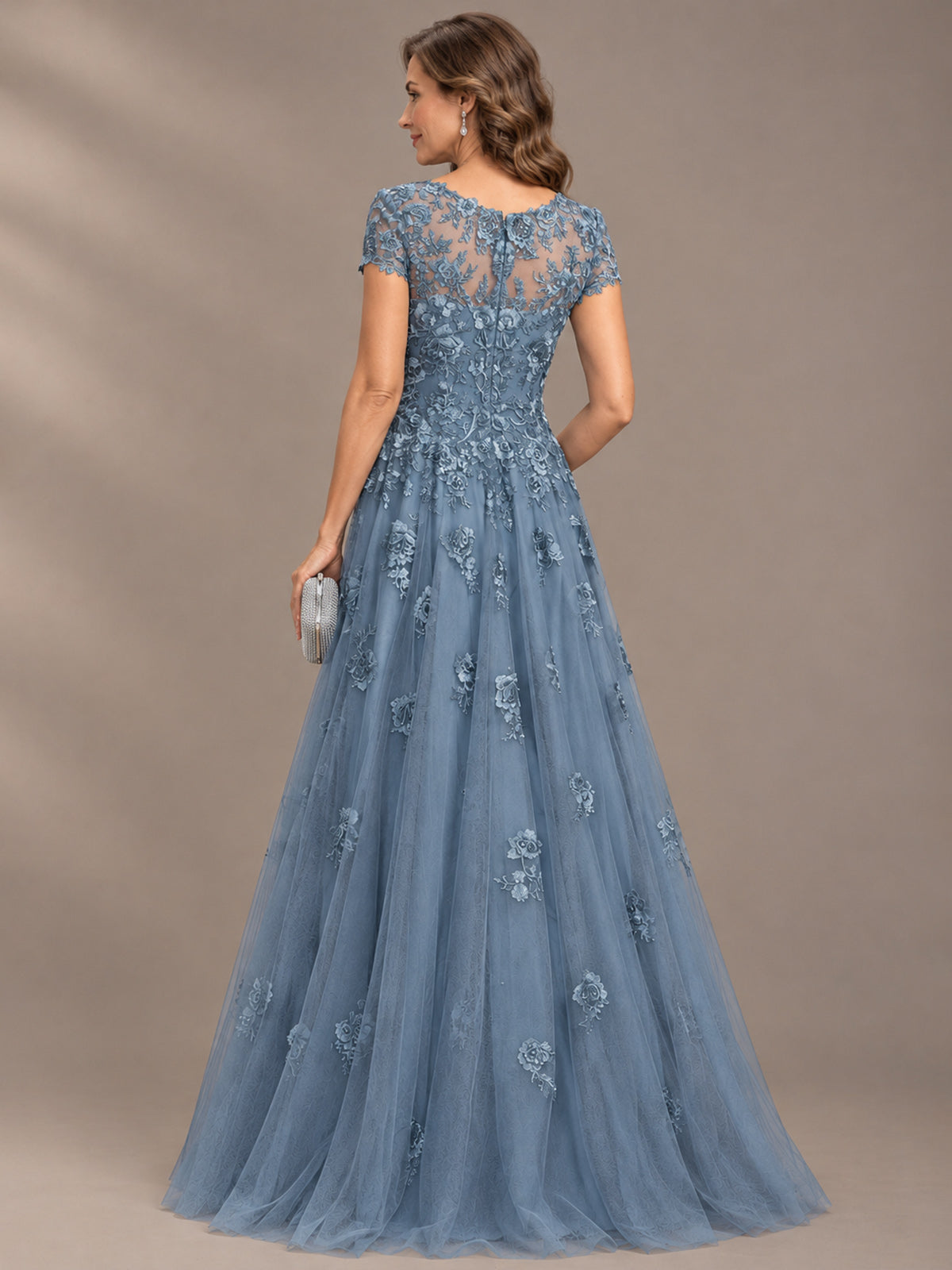 Lace Appliques A-line Mother of The Bride Dresses with Short Sleeves