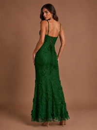 Floral Applique Mermaid Formal Dress with Lace-Up Back