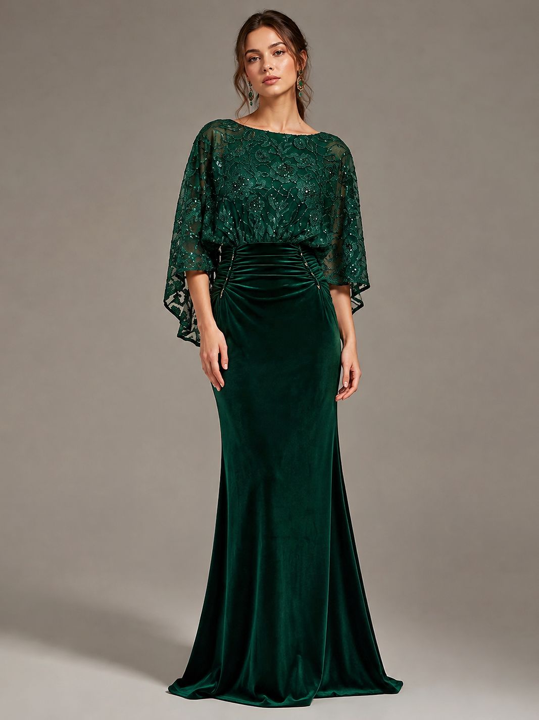 Navy Blue Floral Applique Velvet Maxi Dress