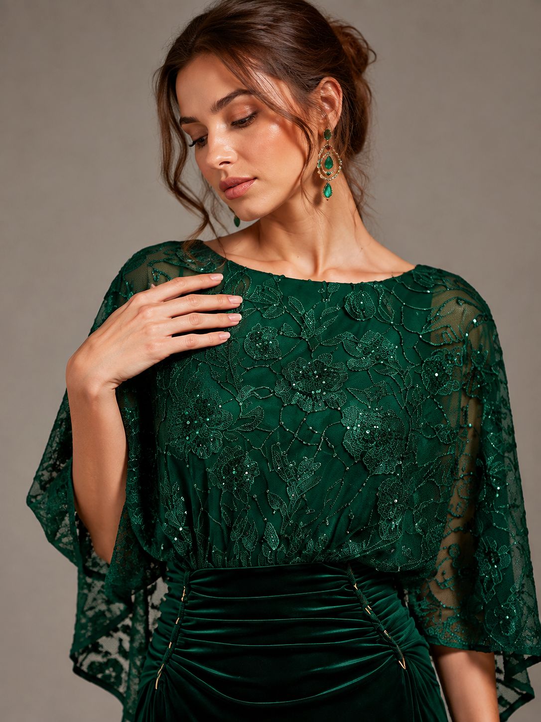 Navy Blue Floral Applique Velvet Maxi Dress