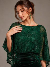 Navy Blue Floral Applique Velvet Maxi Dress