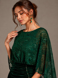 Navy Blue Floral Applique Velvet Maxi Dress