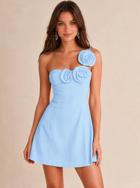 3D Floral One-Shoulder Mini Dress Girls Cute Homecoming Dress