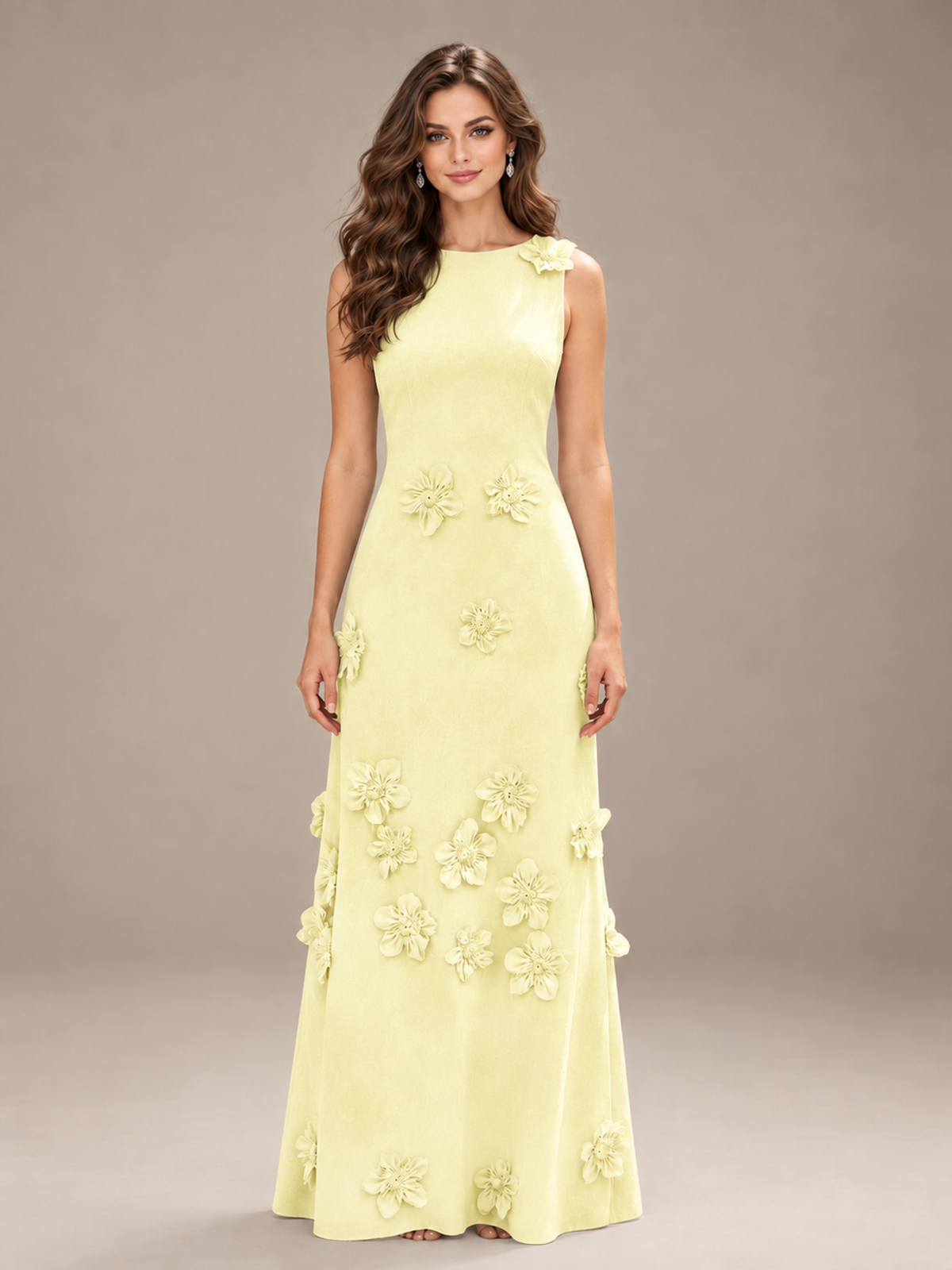 Light Blue 3D Floral Applique Sleeveless Maxi Dress