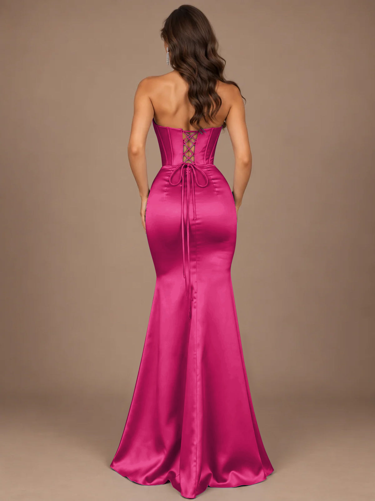 Dusty Blue Strapless Lace Corset Prom Dress with High Slit