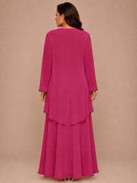 Champagne Beaded Chiffon Mother of the Bride Dress with Jacket V-Neck Gown