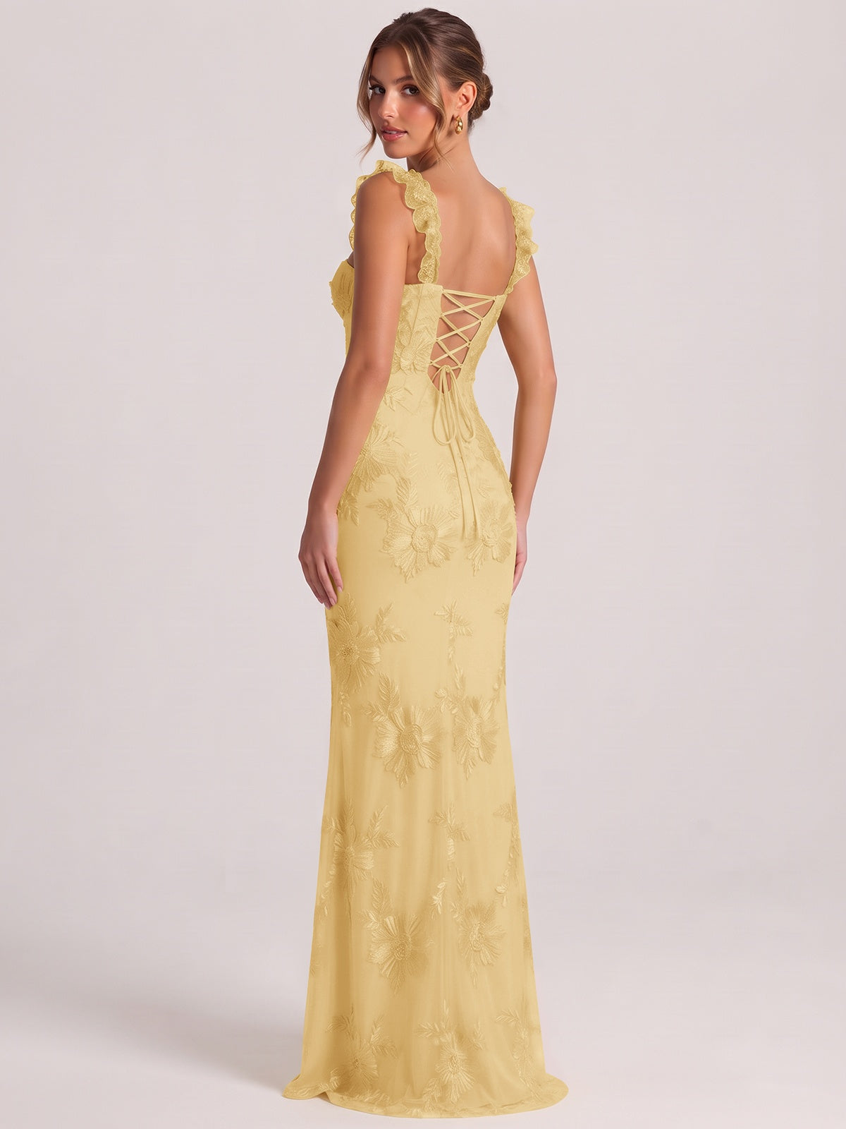 Sweetheart Floral Applique Corset Mermaid Prom Dress with High Slit