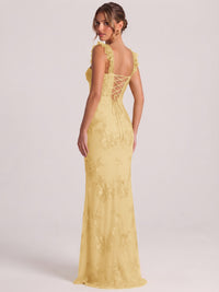 Sweetheart Floral Applique Corset Mermaid Prom Dress with High Slit
