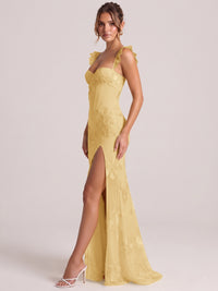 Sweetheart Floral Applique Corset Mermaid Prom Dress with High Slit