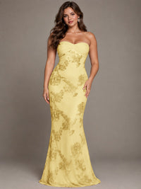 Strapless Floral Applique Mermaid Prom Dress