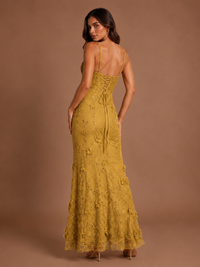 Floral Applique Mermaid Formal Dress with Lace-Up Back