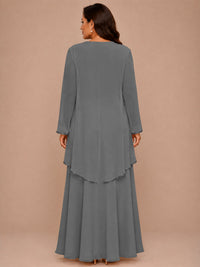 Champagne Beaded Chiffon Mother of the Bride Dress with Jacket V-Neck Gown