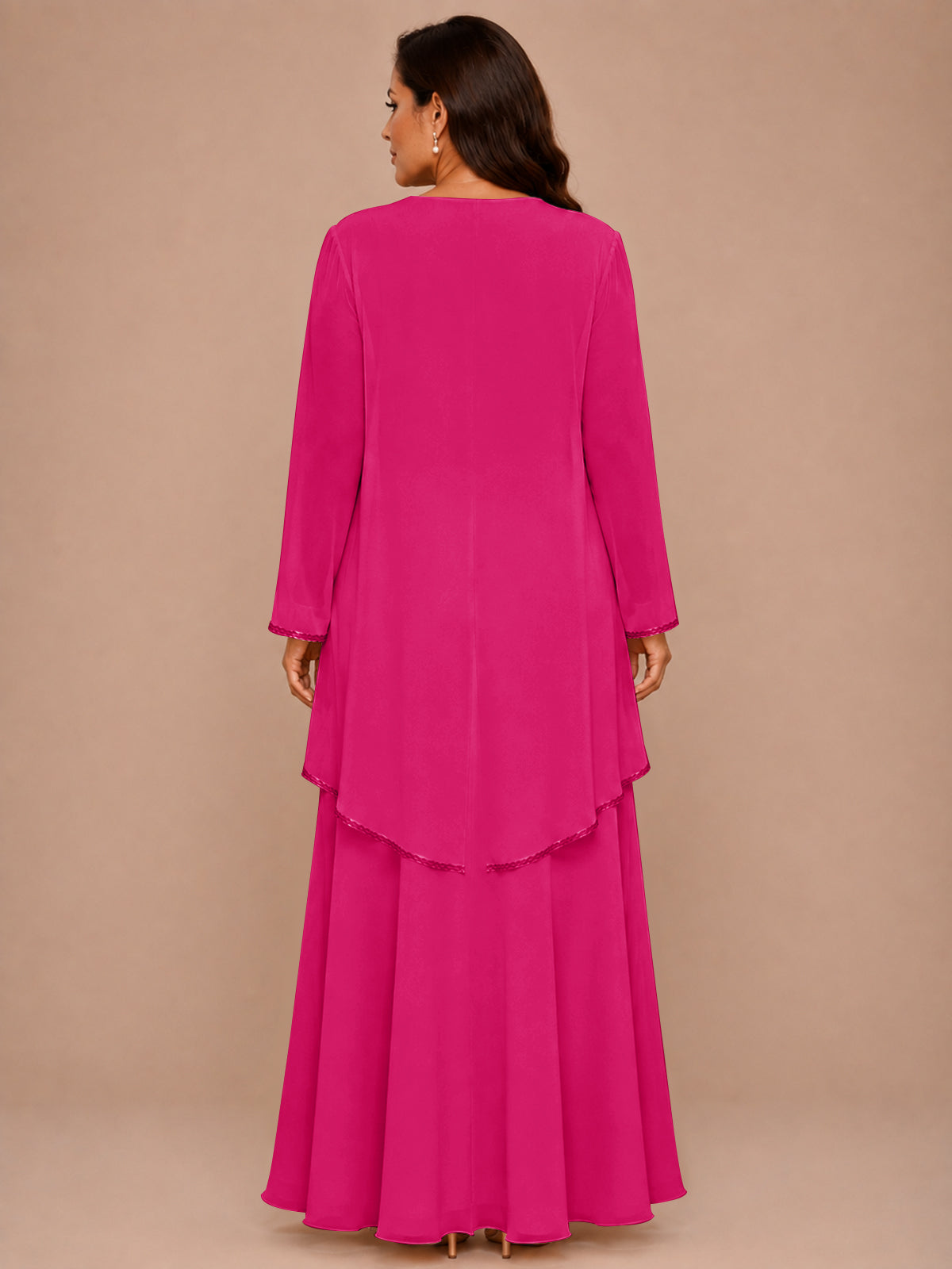 Champagne Beaded Chiffon Mother of the Bride Dress with Jacket V-Neck Gown
