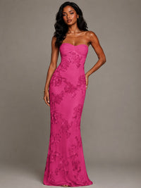 Strapless Floral Applique Mermaid Prom Dress