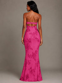 Strapless Floral Applique Mermaid Prom Dress