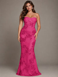 Strapless Floral Applique Mermaid Prom Dress
