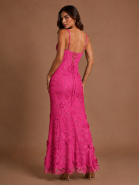 Floral Applique Mermaid Formal Dress with Lace-Up Back