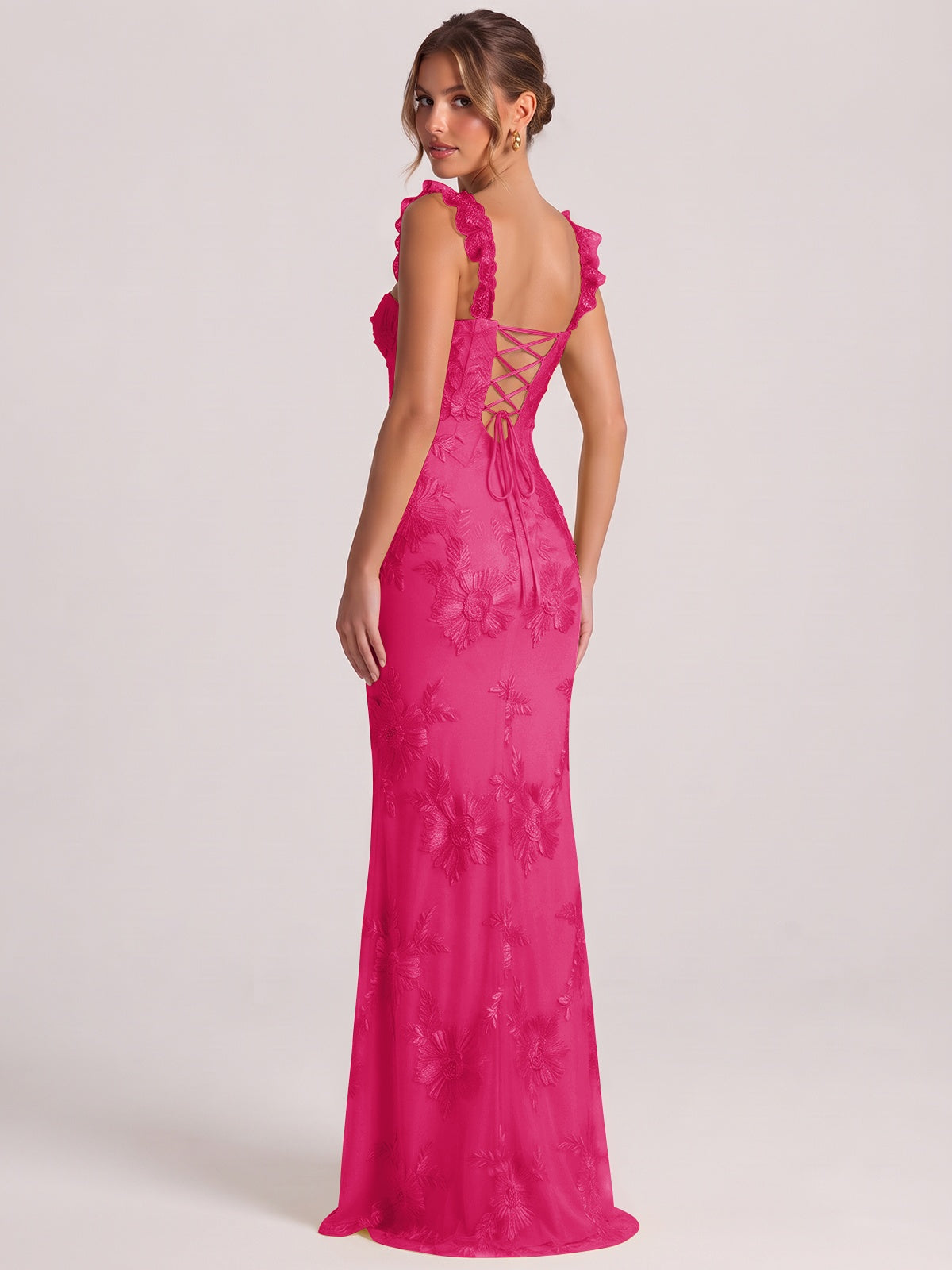 Sweetheart Floral Applique Corset Mermaid Prom Dress with High Slit