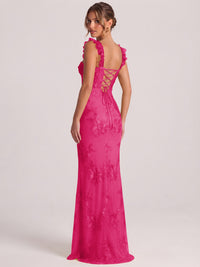Sweetheart Floral Applique Corset Mermaid Prom Dress with High Slit