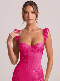 Sweetheart Floral Applique Corset Mermaid Prom Dress with High Slit