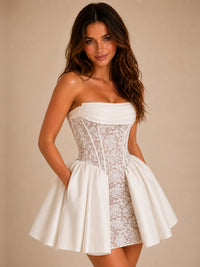 Strapless Floral Lace Corset A-Line Mini Homecoming Dress
