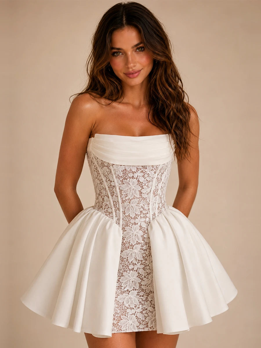 Strapless Floral Lace Corset A-Line Mini Homecoming Dress
