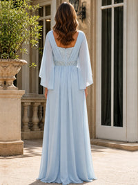 Elegant V-Neck Sequined Chiffon Mother of the Bride Dress with Flutter Sleeves