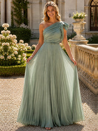 One Shoulder Pleated Chiffon A-Line Floor-Length Bridesmaid Dress