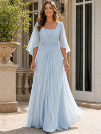 Elegant V-Neck Sequined Chiffon Mother of the Bride Dress with Flutter Sleeves