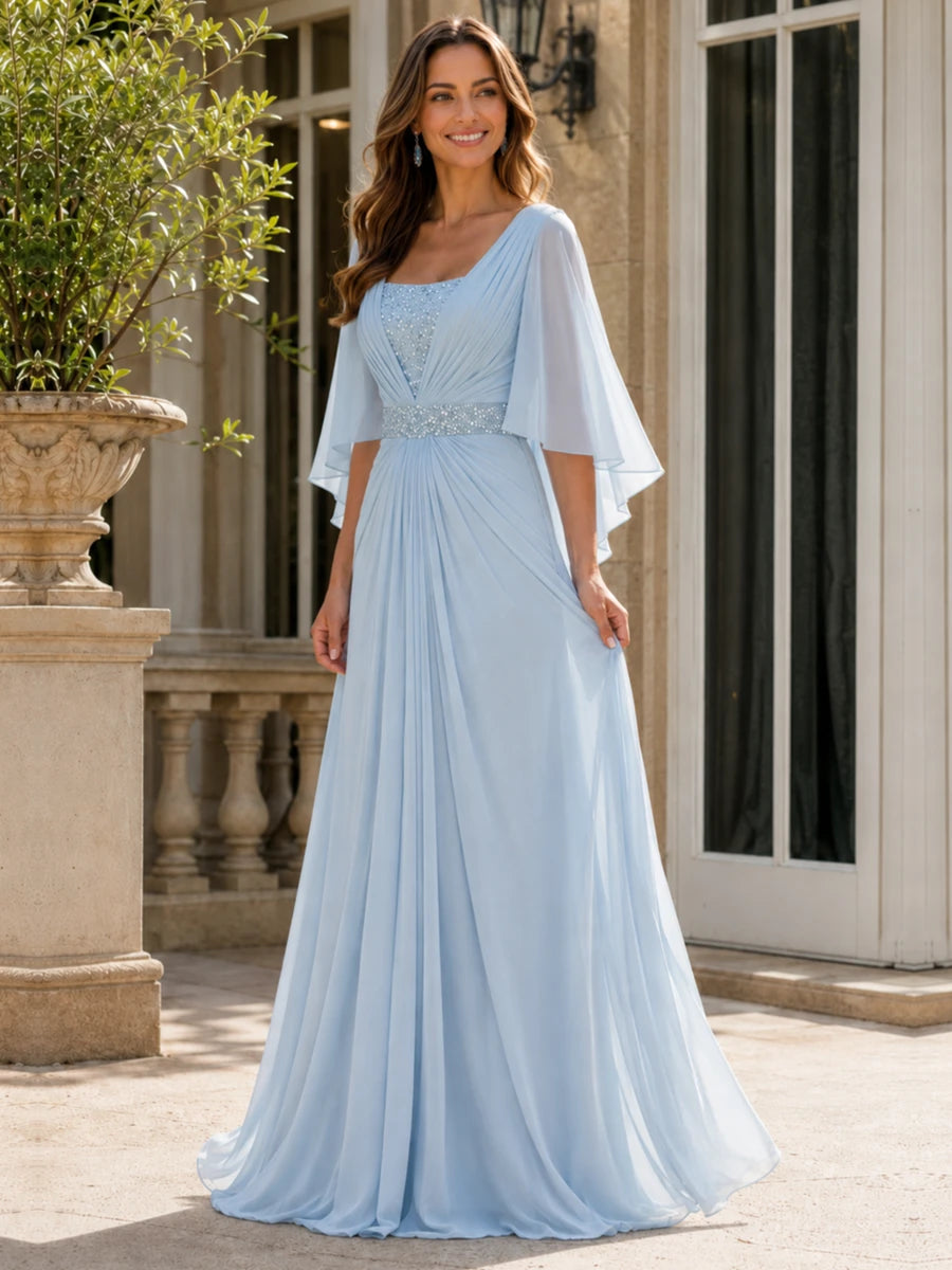 Elegant V-Neck Sequined Chiffon Mother of the Bride Dress with Flutter Sleeves