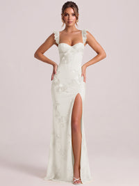 Sweetheart Floral Applique Corset Mermaid Prom Dress with High Slit