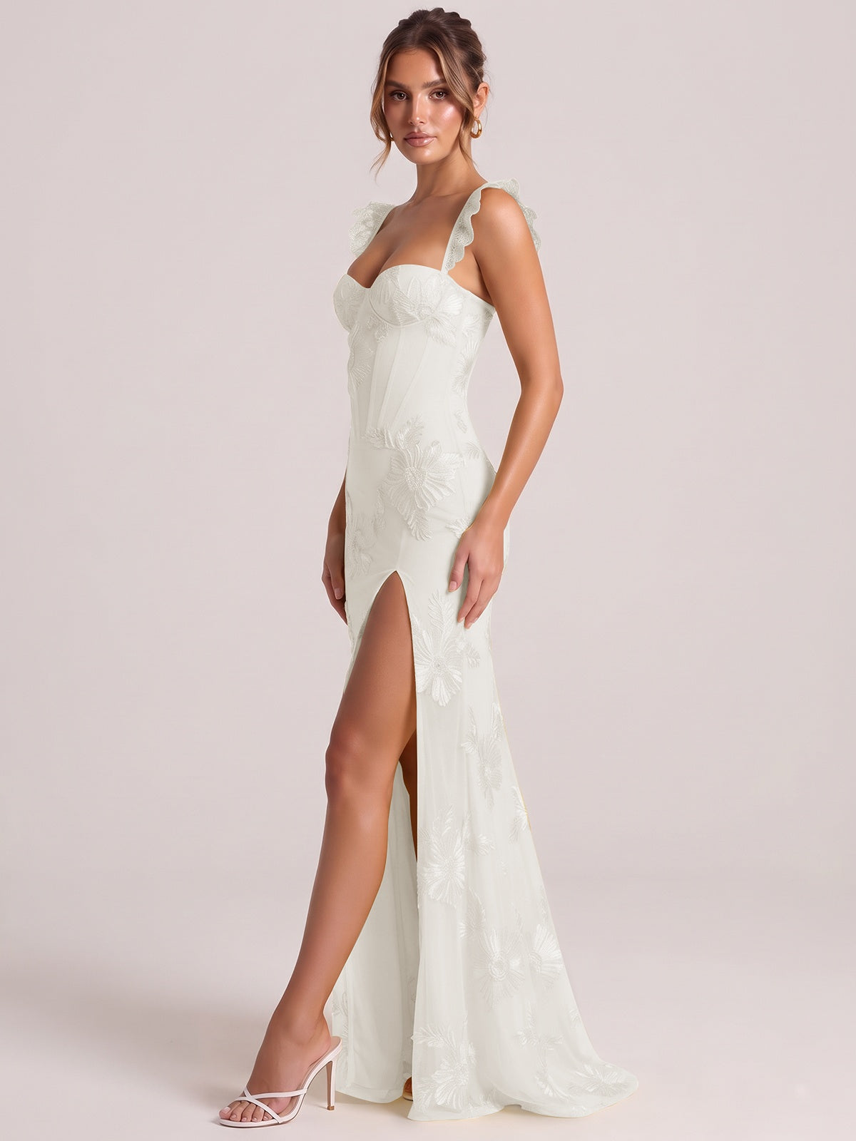 Sweetheart Floral Applique Corset Mermaid Prom Dress with High Slit