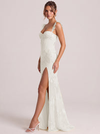 Sweetheart Floral Applique Corset Mermaid Prom Dress with High Slit