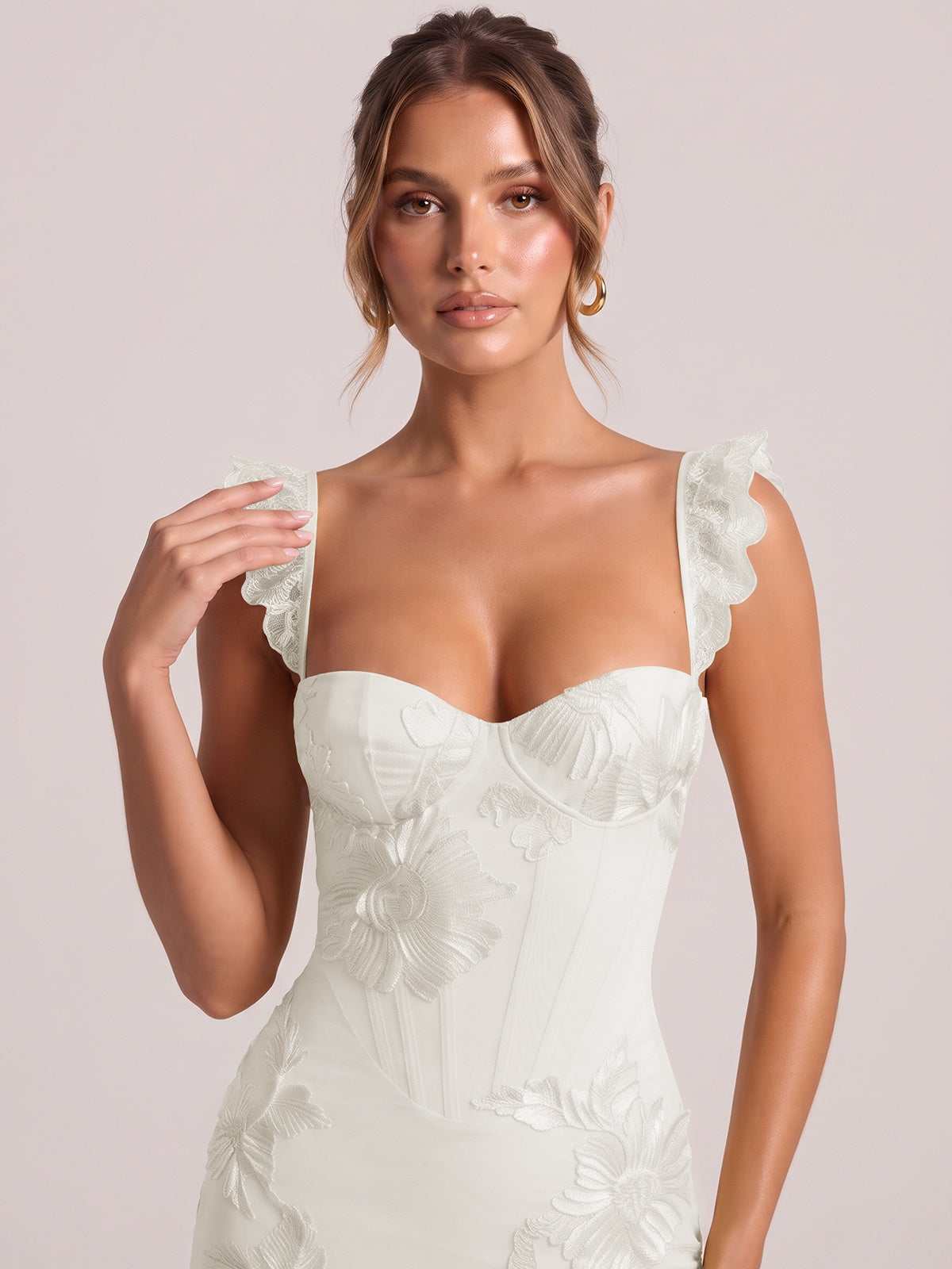 Sweetheart Floral Applique Corset Mermaid Prom Dress with High Slit