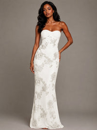 Strapless Floral Applique Mermaid Prom Dress
