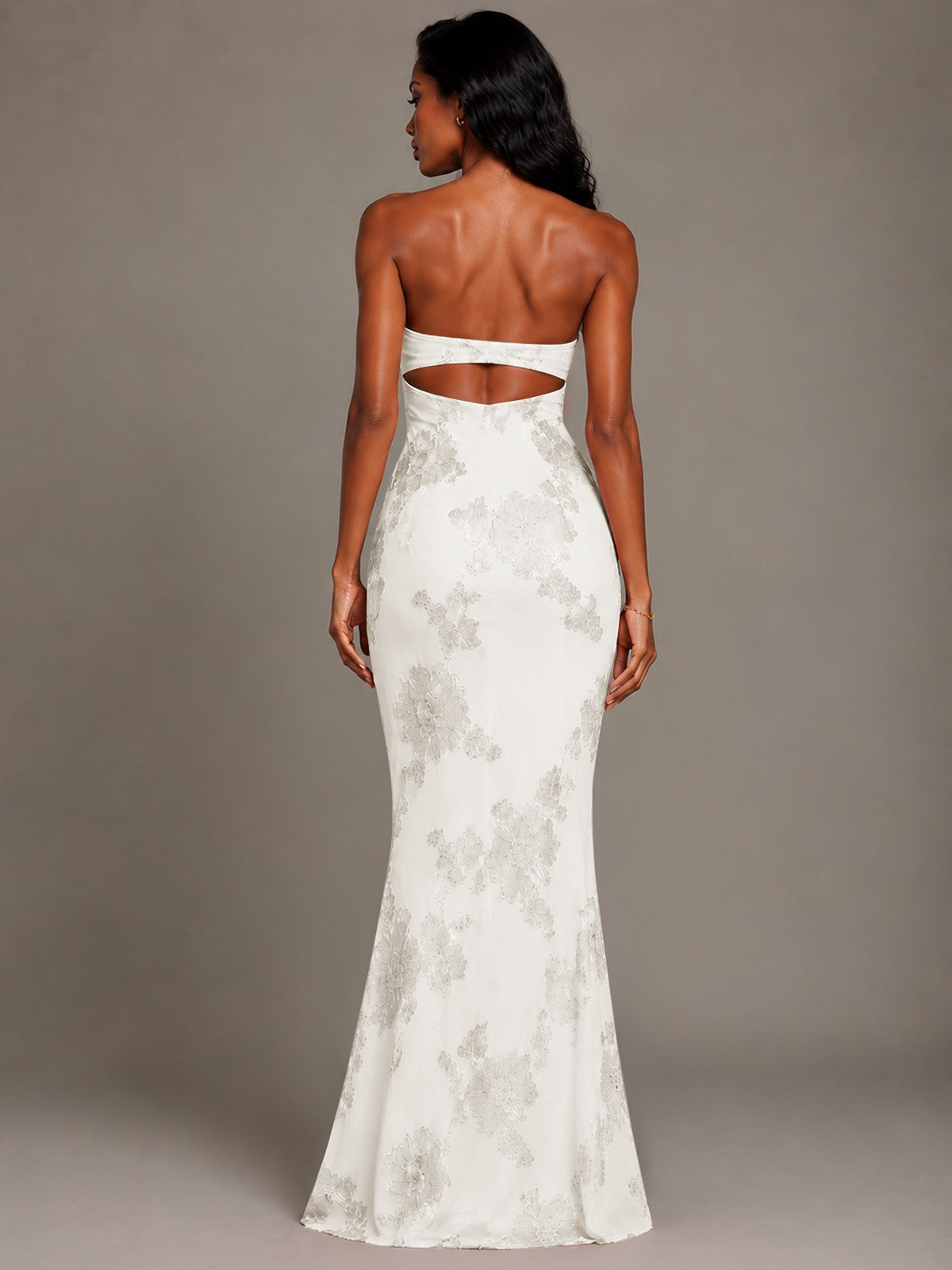 Strapless Floral Applique Mermaid Prom Dress