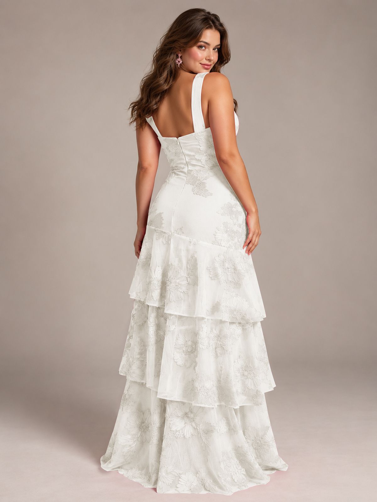 Tiered Ruffles Halter Floral Applique Prom Dress