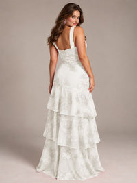 Tiered Ruffles Halter Floral Applique Prom Dress