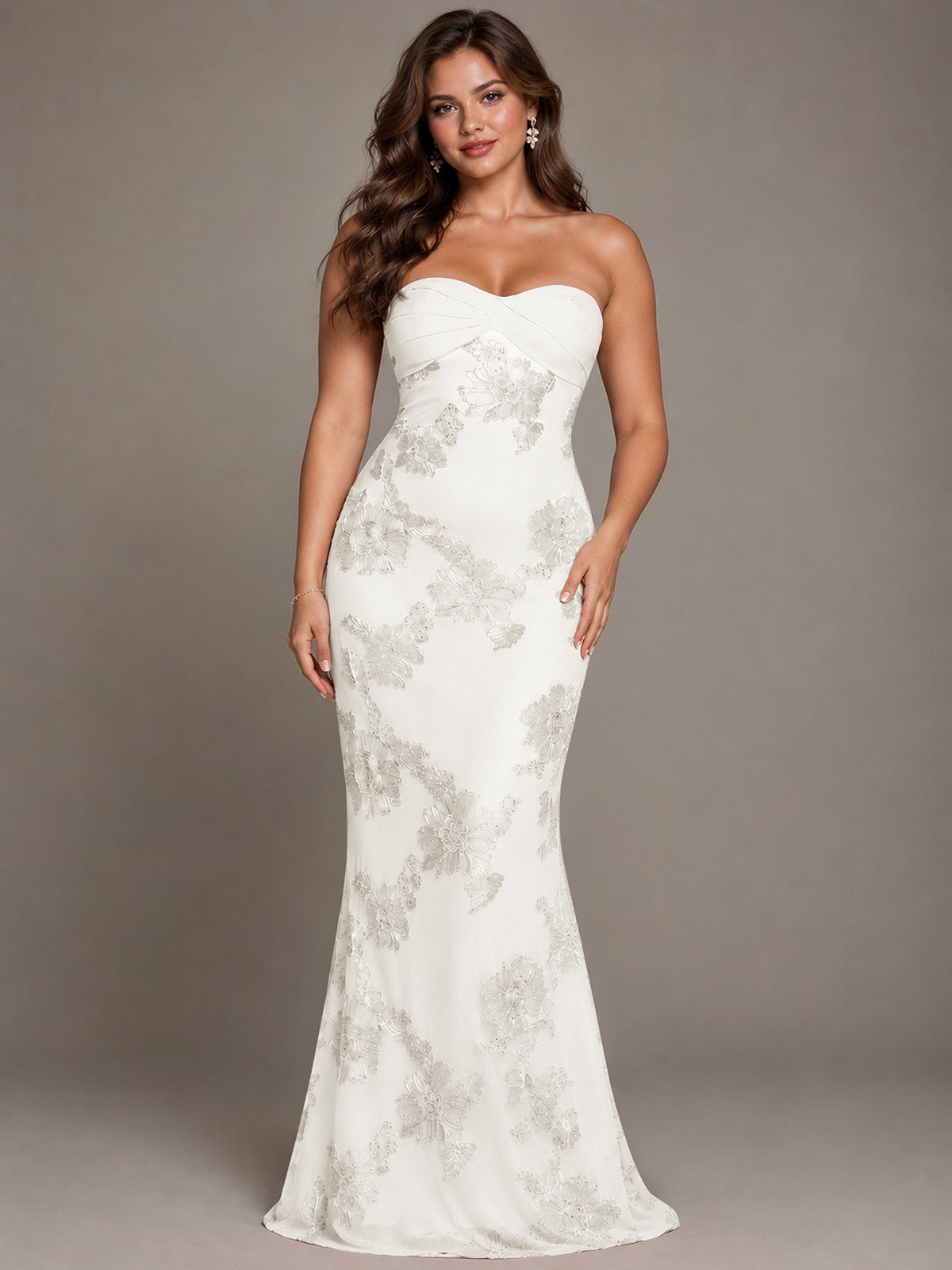 Strapless Floral Applique Mermaid Prom Dress