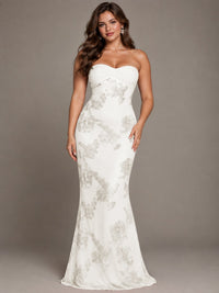 Strapless Floral Applique Mermaid Prom Dress