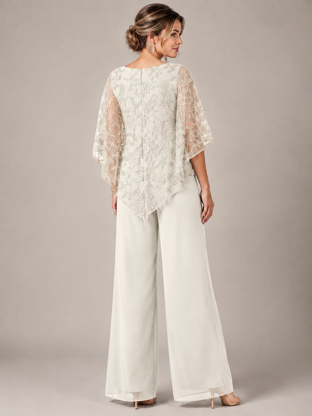 3/4 Sleeve Sequin Chiffon Jumpsuit with Cape