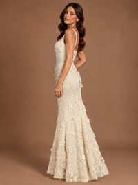 Floral Applique Mermaid Formal Dress with Lace-Up Back