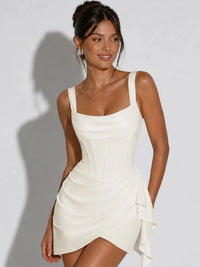 Square Neck Corset Homecoming Dress with Ruched Ruffle