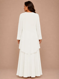 Champagne Beaded Chiffon Mother of the Bride Dress with Jacket V-Neck Gown