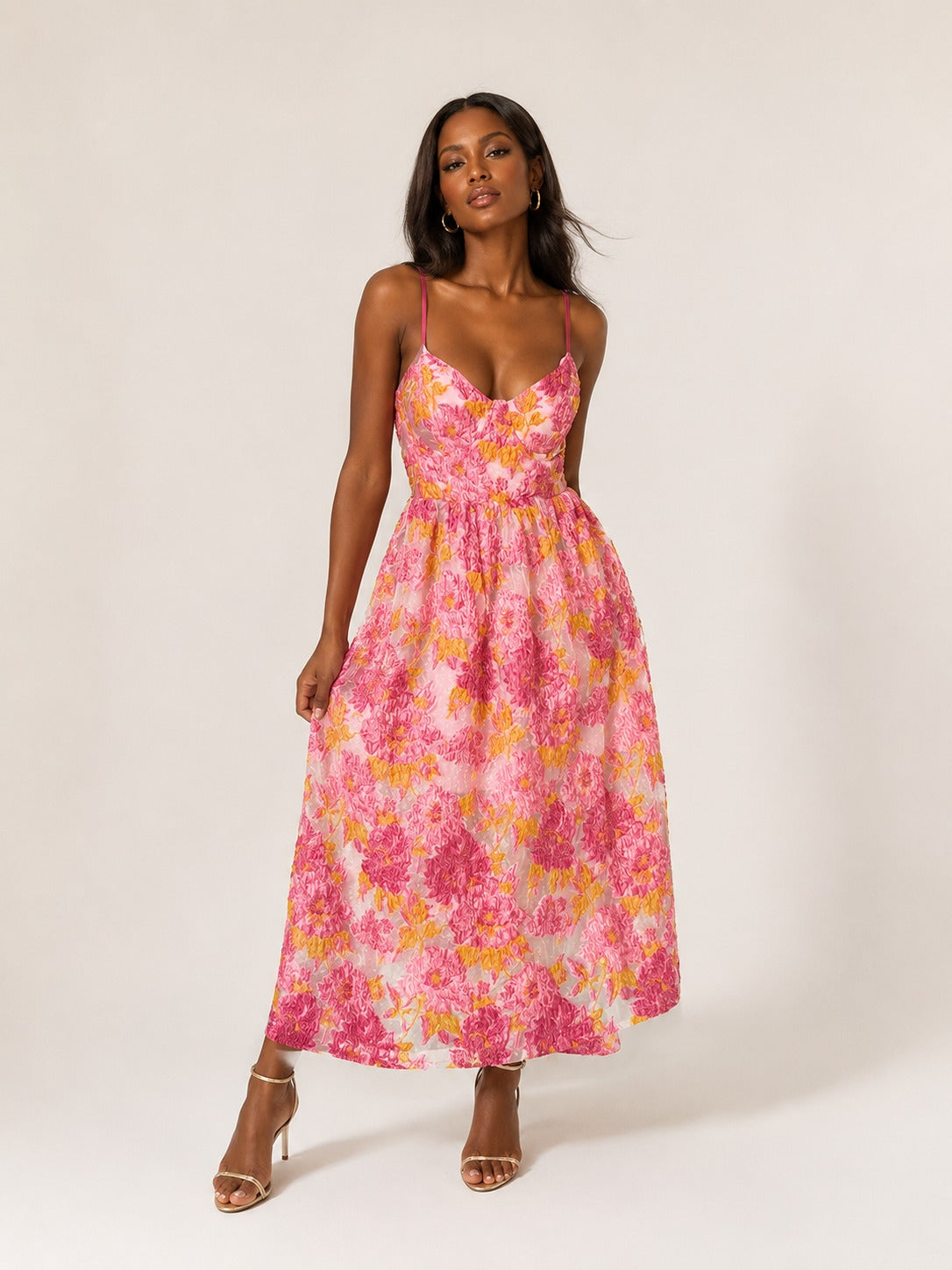 jovellee-pink-floral-jacquard-spaghetti-strap-midi-dress